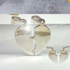 CIONDOLO CUORE SPEZZATO IN ARGENTO+2COLLANE+ INCISIONE